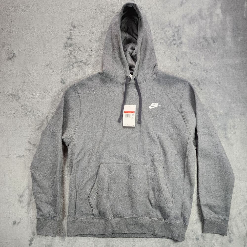 Nike Men's Club Charcoal Heather Fleece Pullover Hoodie L-TALL BV2654-071 NWT